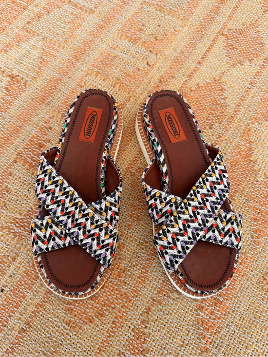 Missoni Shoes - Missoni Multicolor Zig-Zag Print Knit Fabric Slides Criss cross platform 7.5